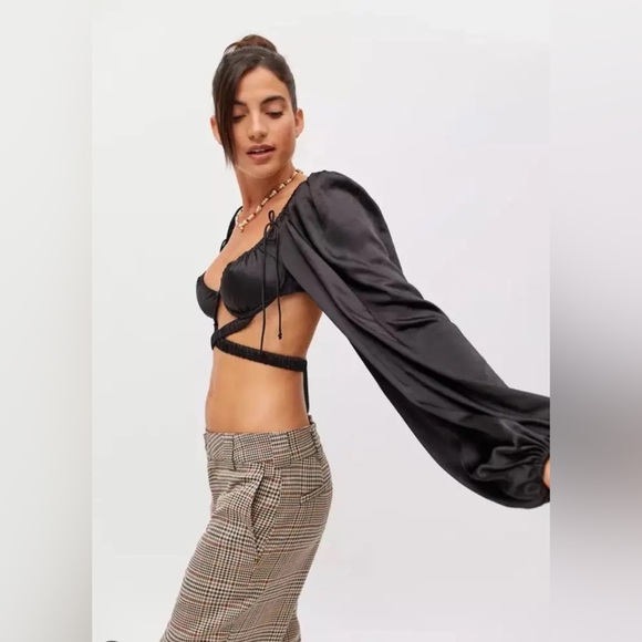 For Love & Lemons Pia Wrap Bra Top NWT XS black strappy top - Picture 3 of 8